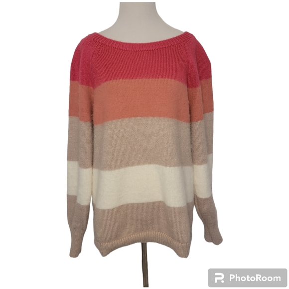 Loft Plus Women's Plus Size Striped Color-block Crewneck Sweater - 14 - Picture 1 of 9